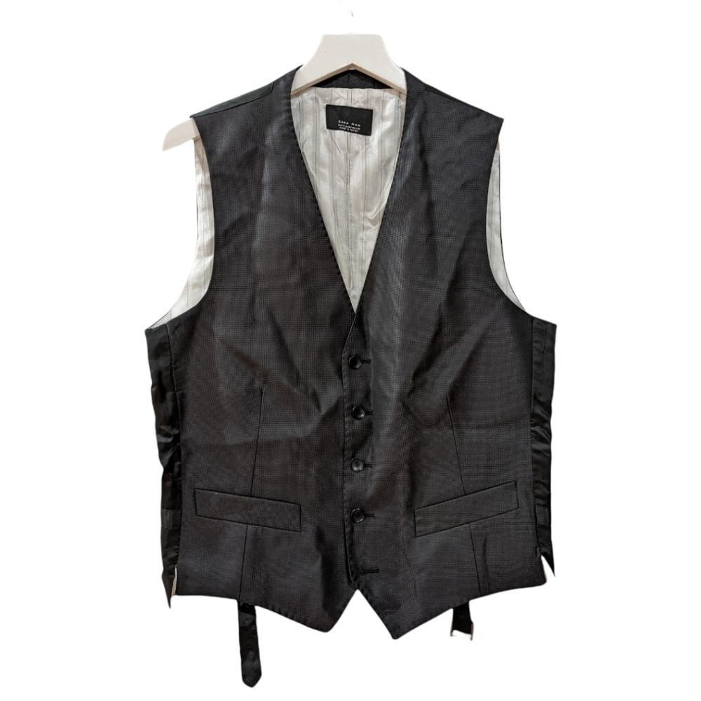 Zara Men's Classy Formal Black Wool & Silk Blend 5 Buttoned Vest Size M